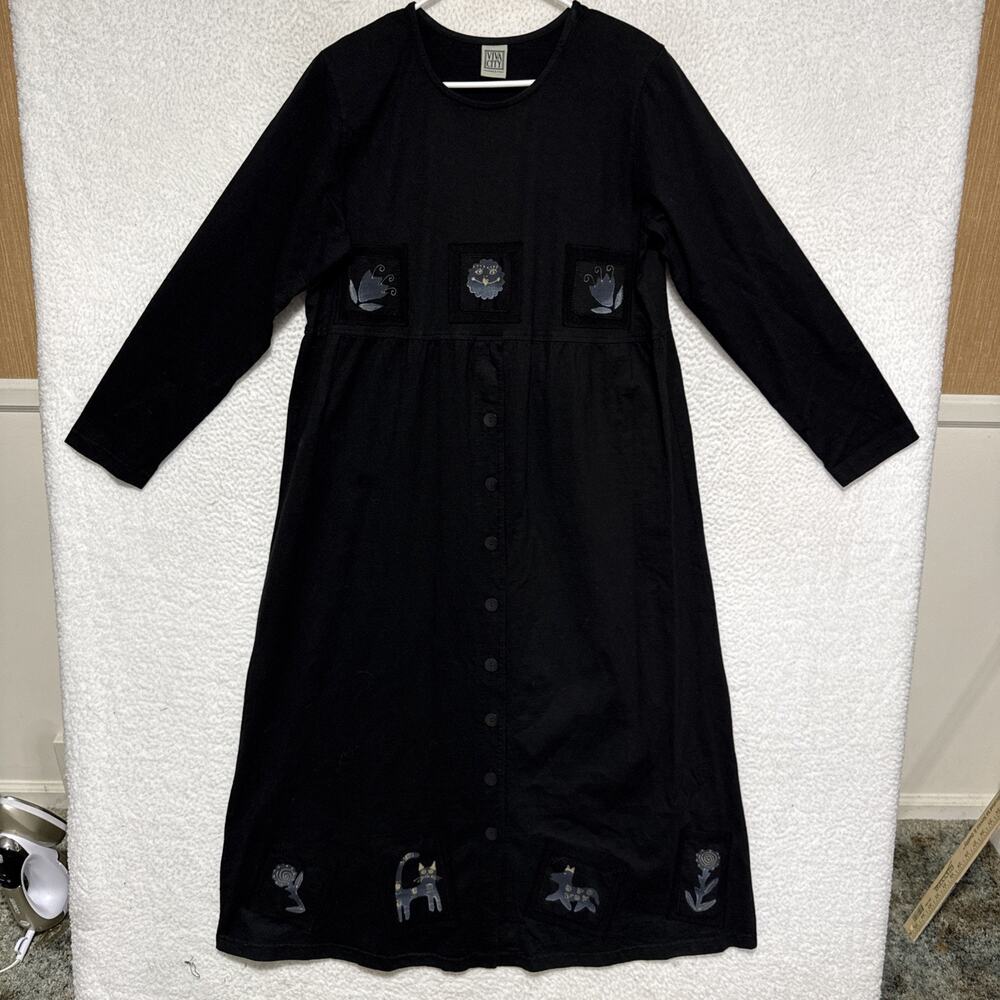 VTG 90’s Viva City Long Sleeve Front Button Maxi Art Work Dress Women’s M